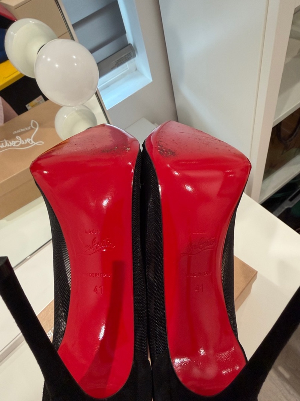 Christian Louboutin Black Mesh & Suede Pointed Pumps - Picture 4 of 6